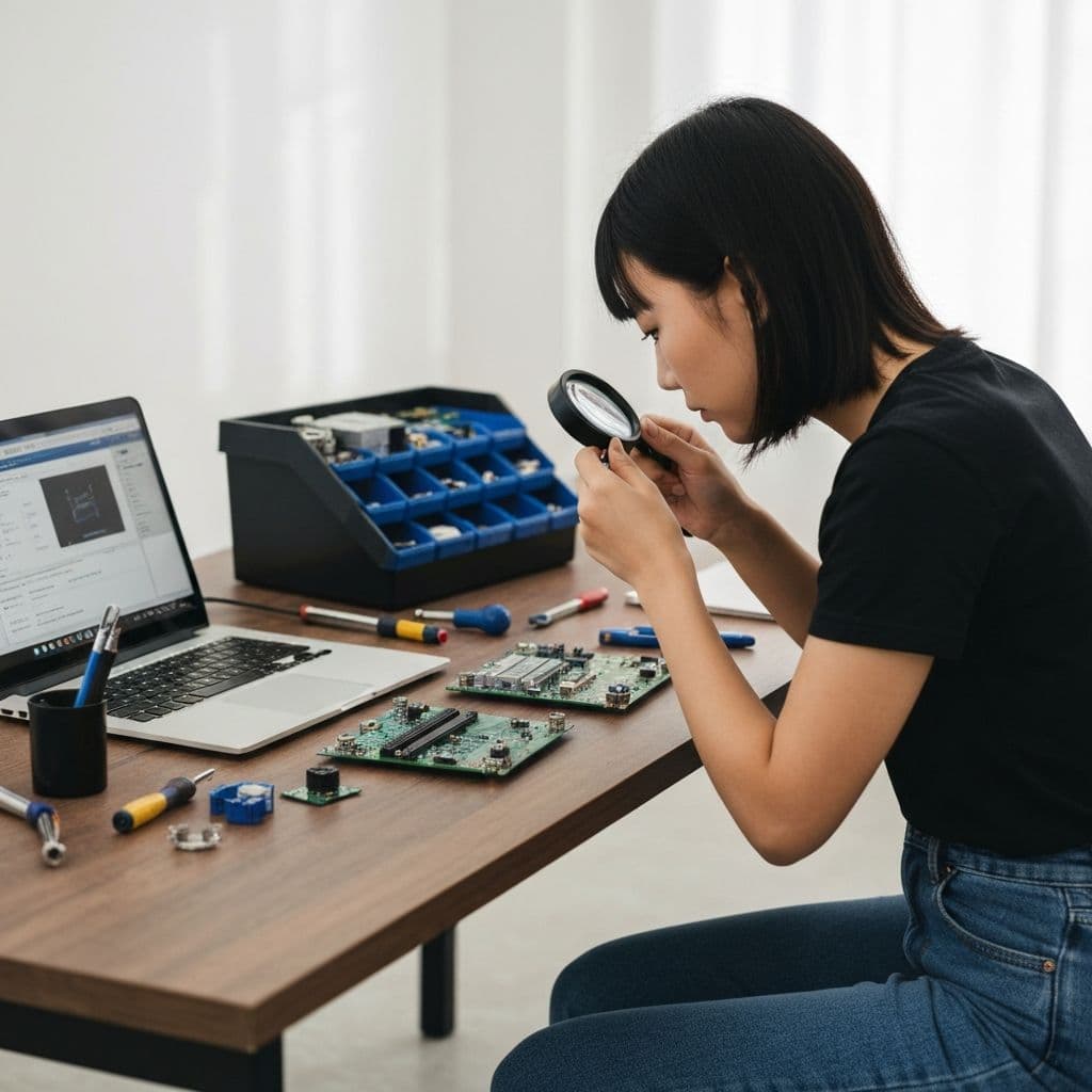 Professional computer repair workspace with diagnostic tools